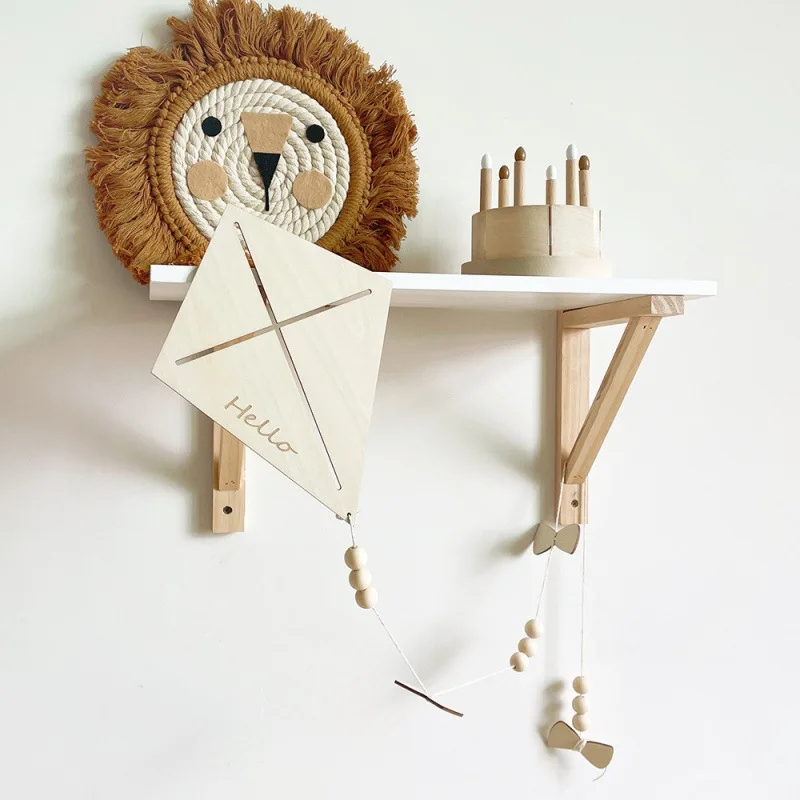 Wooden Kite Wall Decoration Creative Kite Pendant Bowknot Hanging Ornament Wood Crafts Baby Gift Photo Props Kids Room Deco