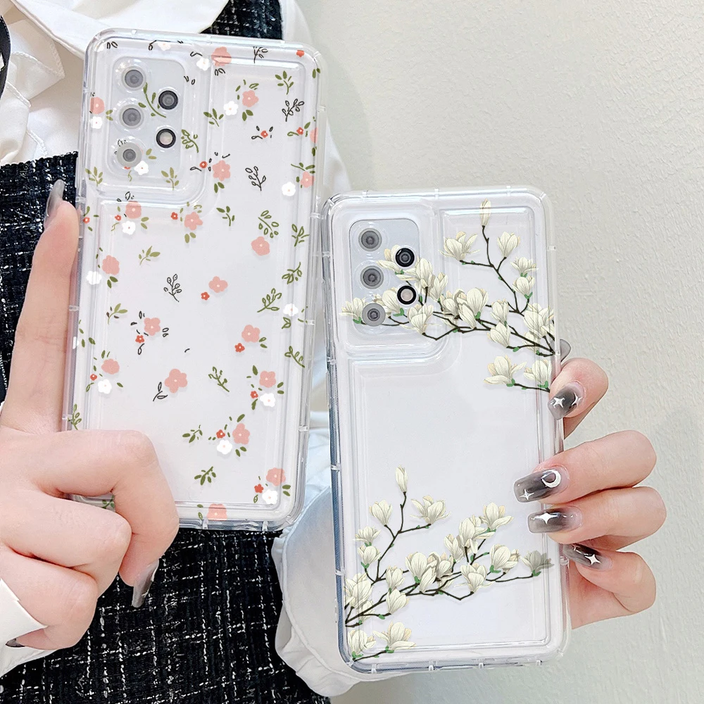 Clear Flower Case For Samsung A55 A54 5G A53 A52 A51 A50 A05 A34 A33 A32 A23 A22 A14 A13 S20 FE S23 Plus S24 Ultra S22 S21 Cover