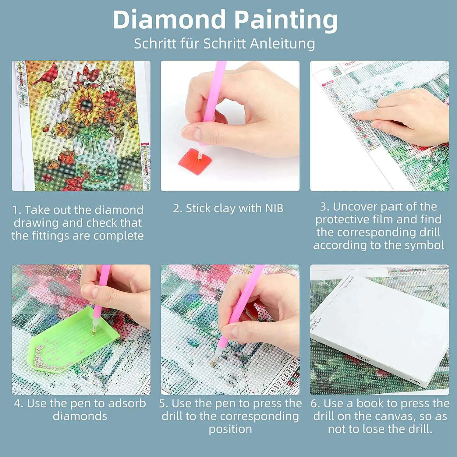 J1UL1N Diamond Paintingsunflower Diamond Painting Full Drill Embroidery Paintings For Adults Kids Room Decoration
