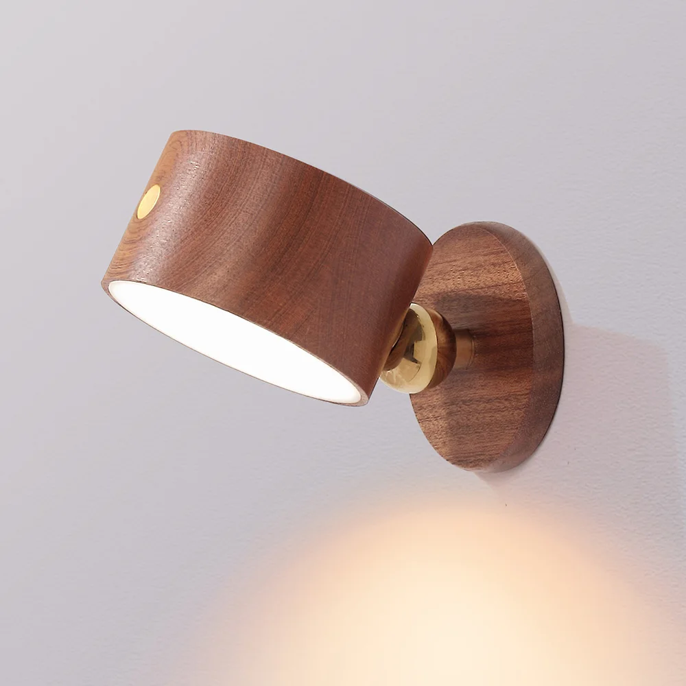 USB Wooden Wall lamp Desk Lamp Touch Dimming LED Night Light 360° Rotating Eye Protection Atmosphere Magnetic Bedside Lamp