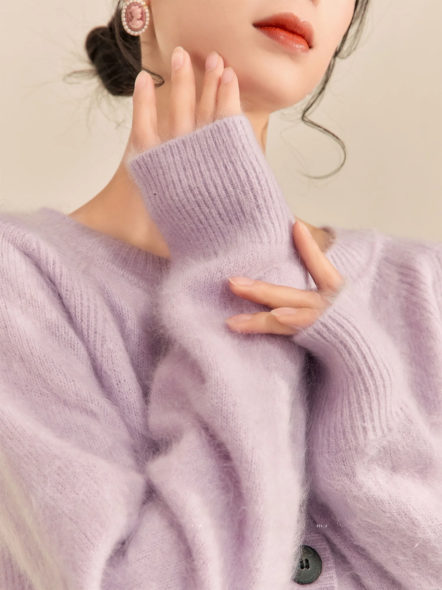 

Женский вязаный свитер Flowing Era: свободный крой, мягкий, уютный, простой, осенне-зимний, фиолетовый, открытый кардиган, повседневный, высокое качество, топ