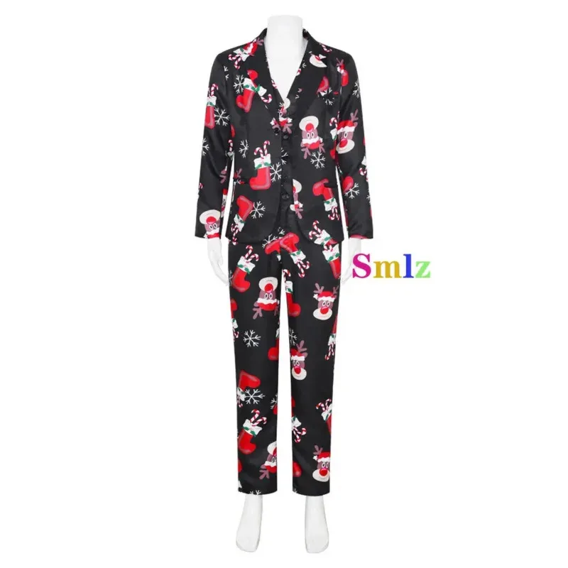 

Christmas 3 Pieces Blazer Vest Pants Fashion One Breasted Slim Mens Cartoon Suit Set Terno Masculino
