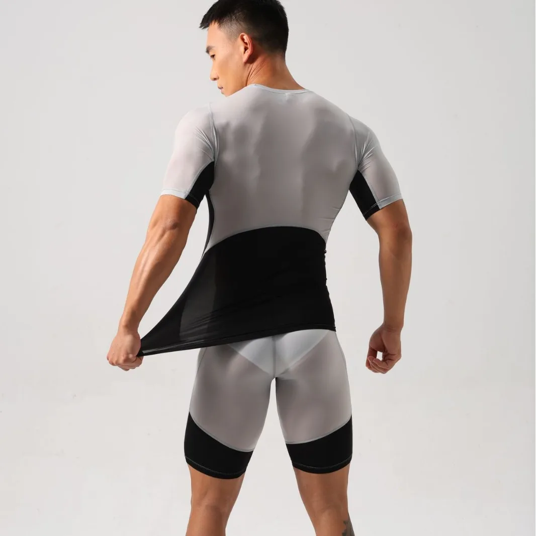 Heren ijszijde superelastisch sneldrogend comfortabel strak passend compressie fitnesspak voor hardlopen gymtraining zomer