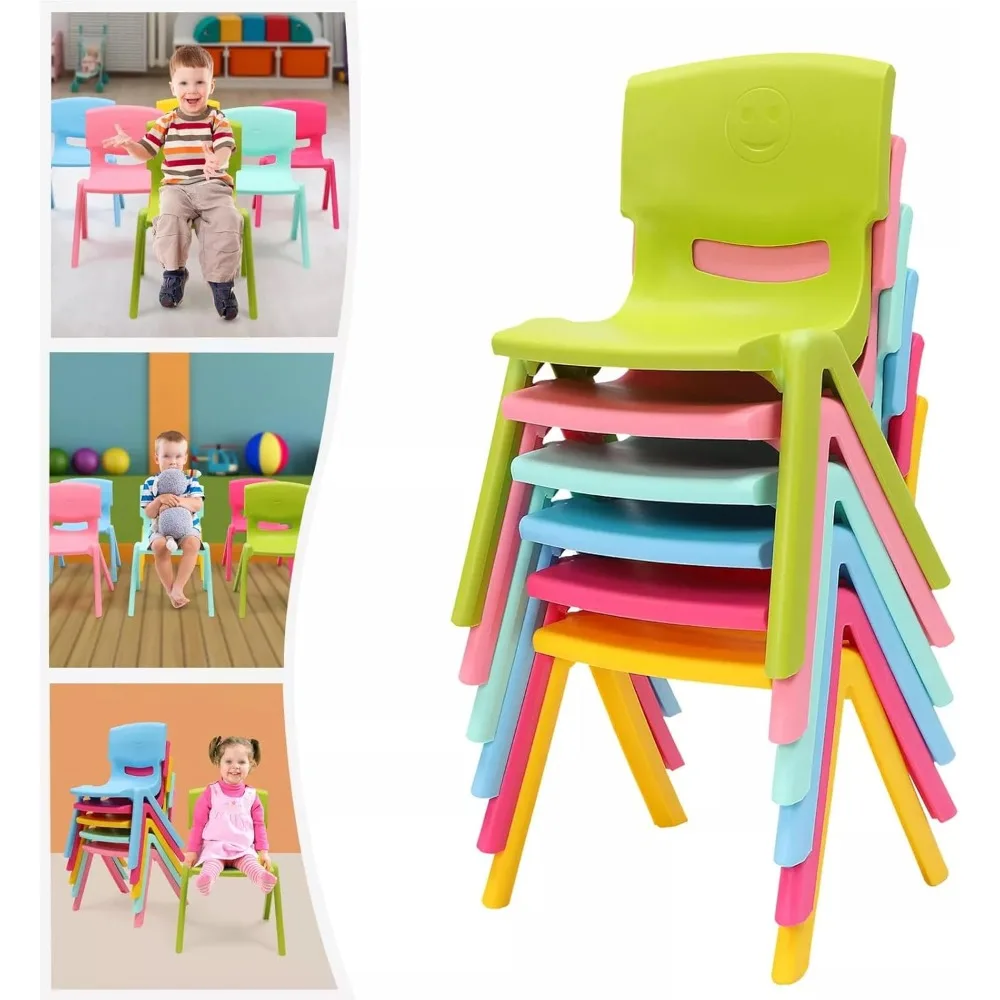 6PCS Colorful Plastic Stackable School H Seat Chairs Preschool Chair with 11inch Seat Height for Kids Learning, Home,Preschool