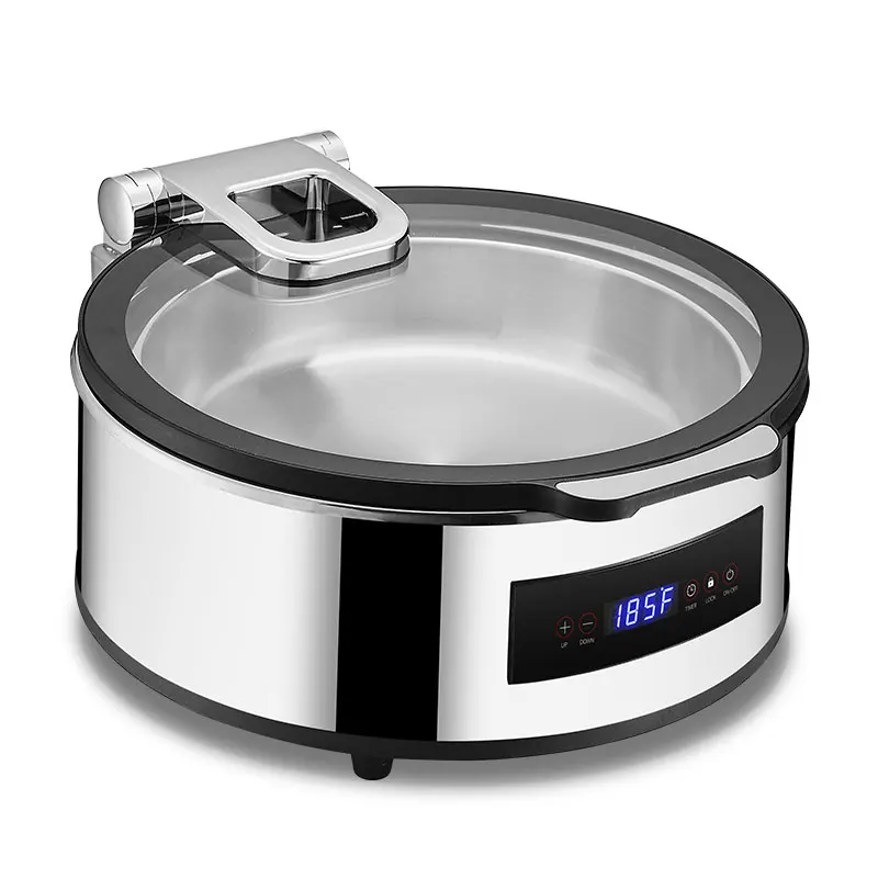 Luxury 6L Circular Electric Heating Chafing Dish Hydraulic Glass Cover Stainless Steel Buffet Servers Sliver Gold