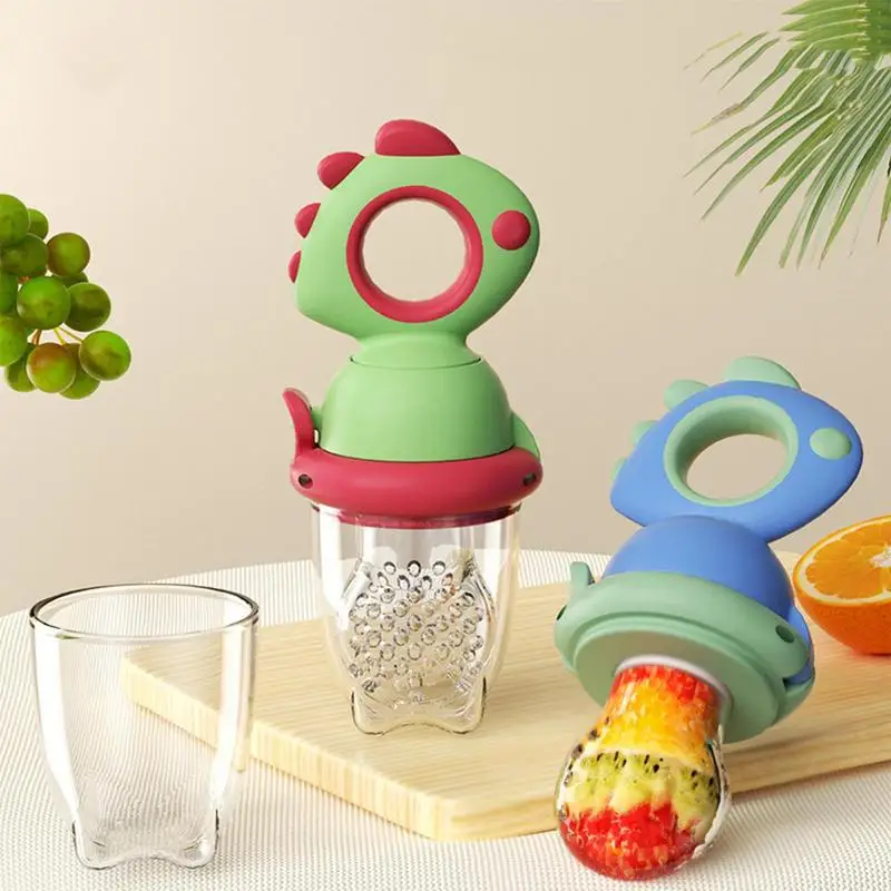 Chupete de silicona con diseño de dinosaurio para bebé, alimentador de frutas, grado alimenticio masticable, chupete de comida innovador con polvo