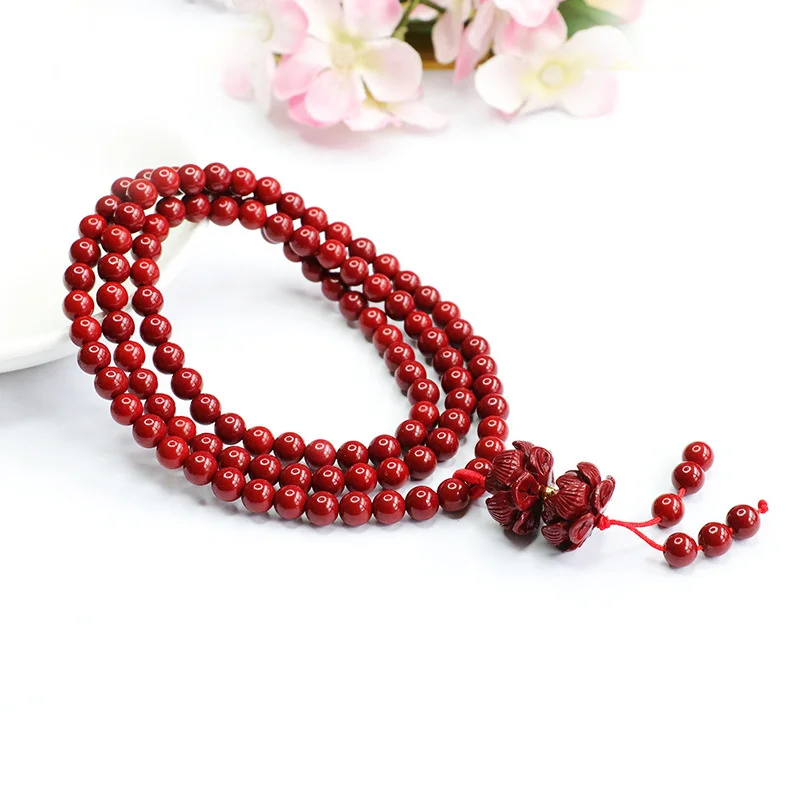 Natural Genuine Cinnabar Bracelet Purple Gold Sand 108 Beads Necklace Meditation beads Men's and women's fine jewelry