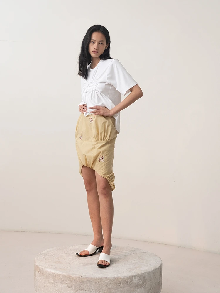 

Асимметричная юбка с вышивкой, пэчворком и плиссировкой, с завышенной талией, коллекция PICAL ME SS2, летняя, 100% полиэстер