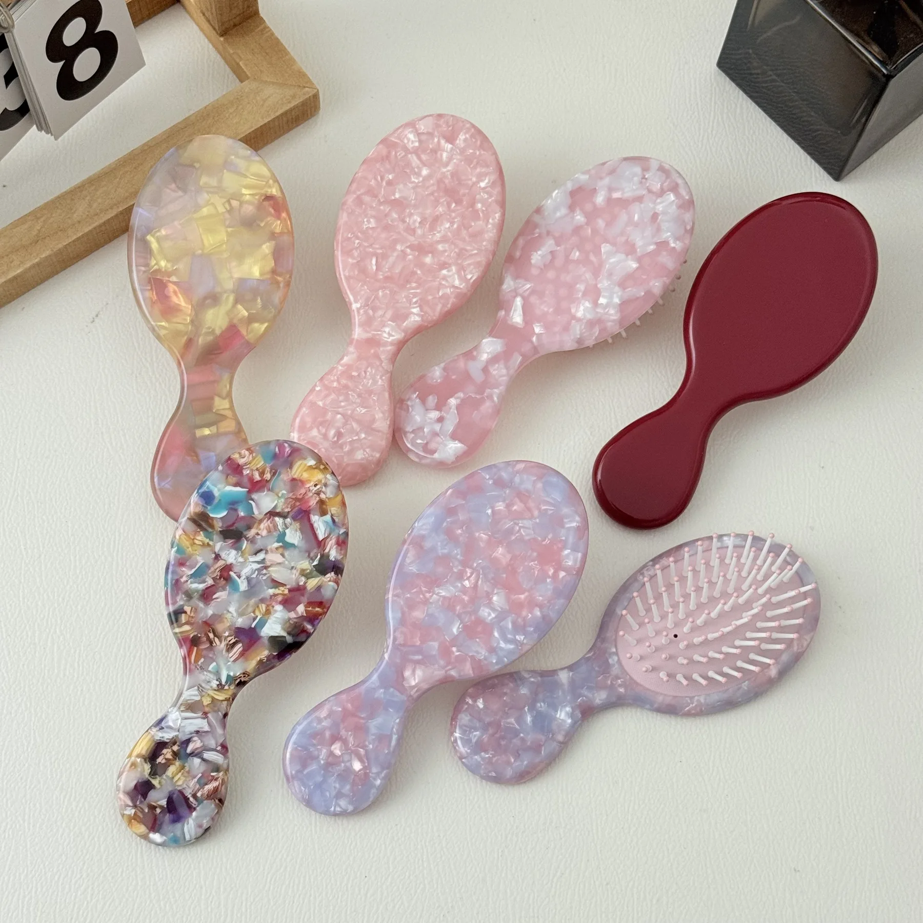 Best Selling Korean Sweet Cute Acetate Oval Paddle Hair Brush Anti Static Gentle On Hair Portable Styling Comb  Hair Accessory