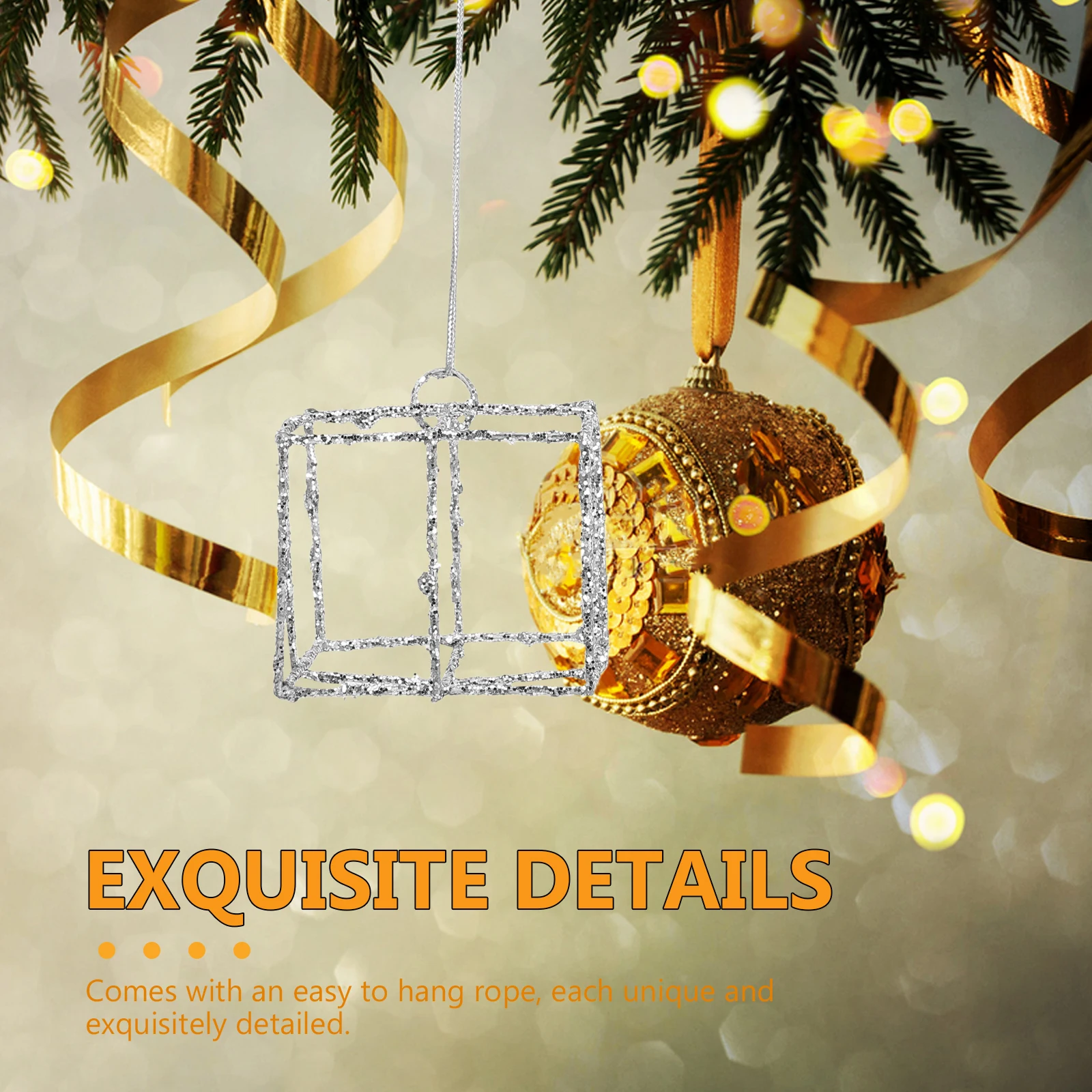 

Decorations Silver Gift Box Hanging Christmas Outdoor Ornaments Decorative Pendants Tree