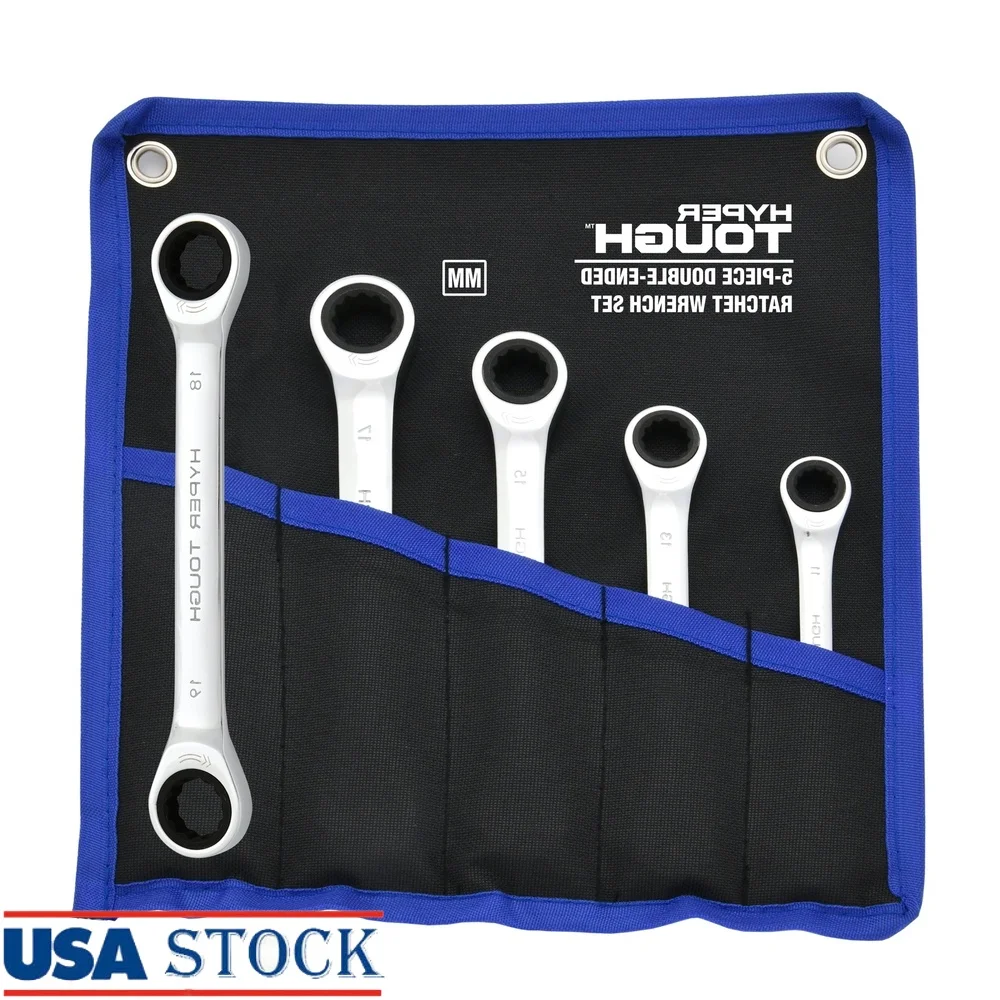 

Набор из 5 метрических двухсторонних ключей с храповым механизмом, хромованадиевая сталь, дизайн с 72 зубьями, портативный чехол, прецизионная обработка