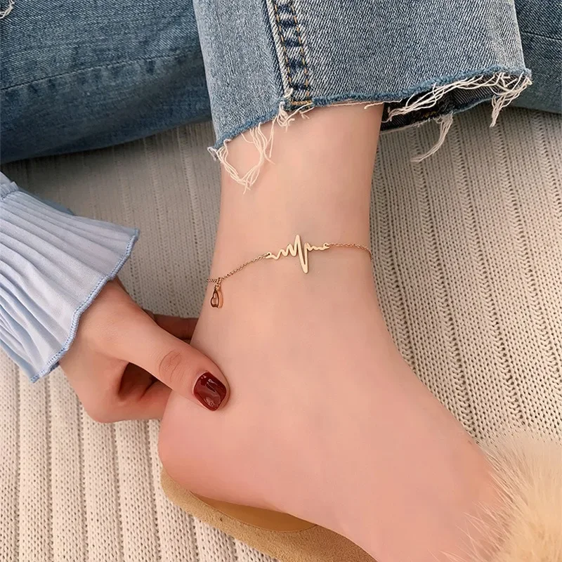 1PC New Korean Fashion Stainless Steel Anklets for Women Summer Sweet Sexy Ankle Bracelet Jewelry Female Beach Foot Chain