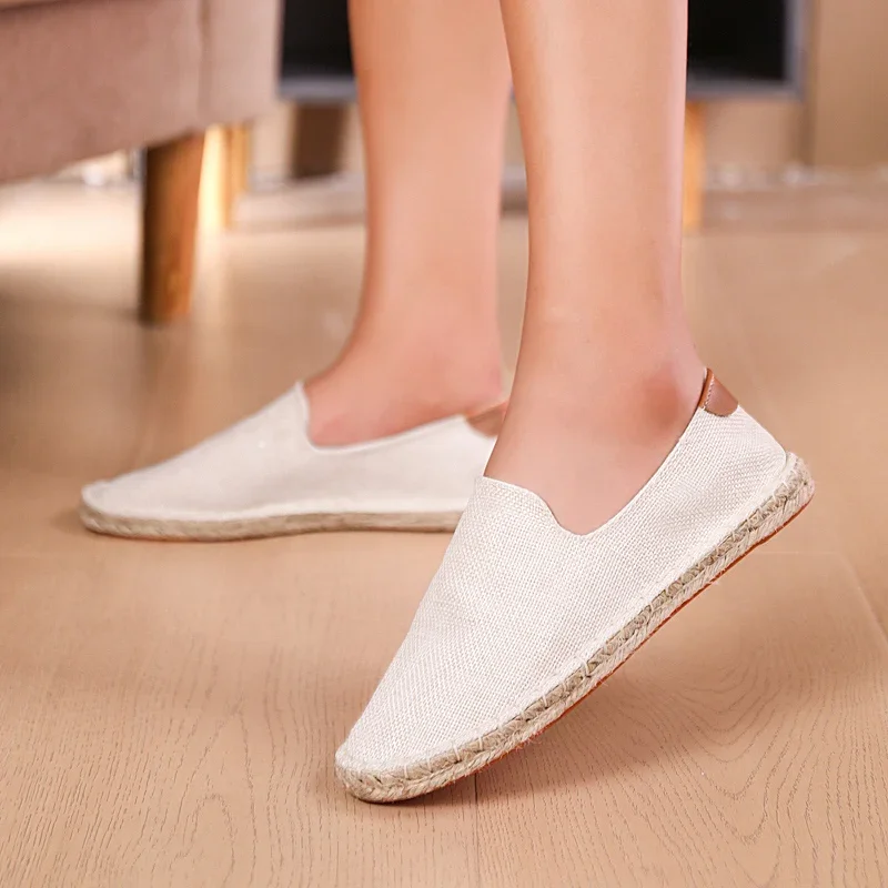 Espadrilles Women Shoes Patchwork Slip on Summer Shoes Men Loafers Breathable Canvas Shoes Jute Wrapped Shoes Unisex Outwear