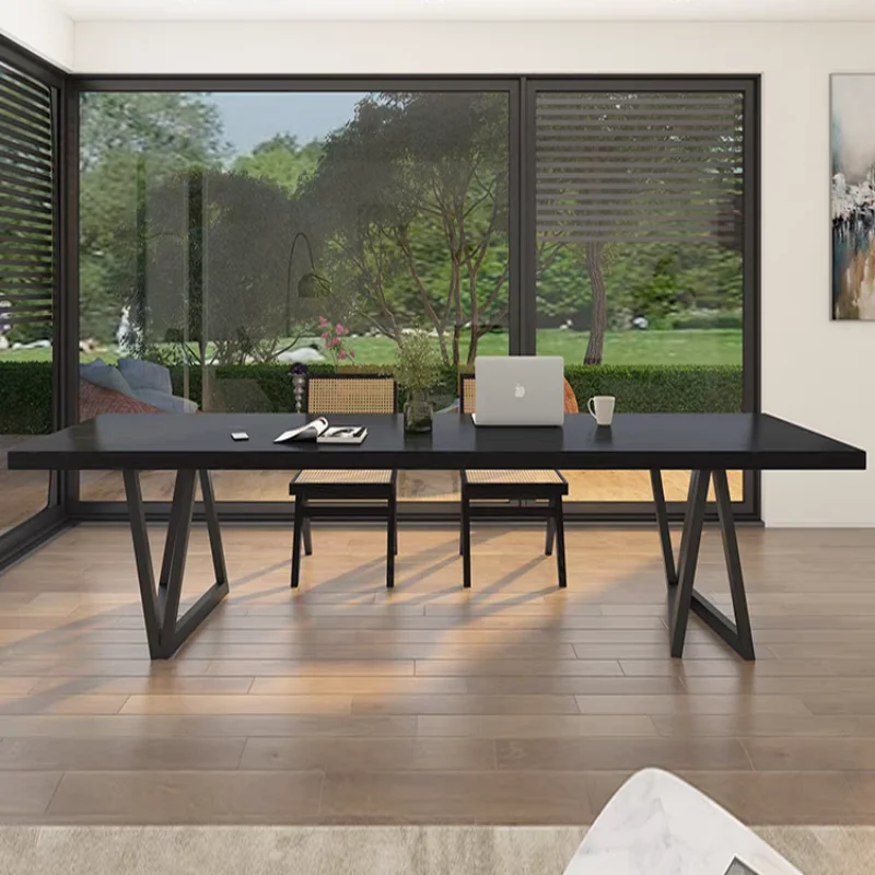 

！@Modern Luxury Light Office Study Black Solid Wood Computer Desk Chair Combination Large Worktable Board for Living Room