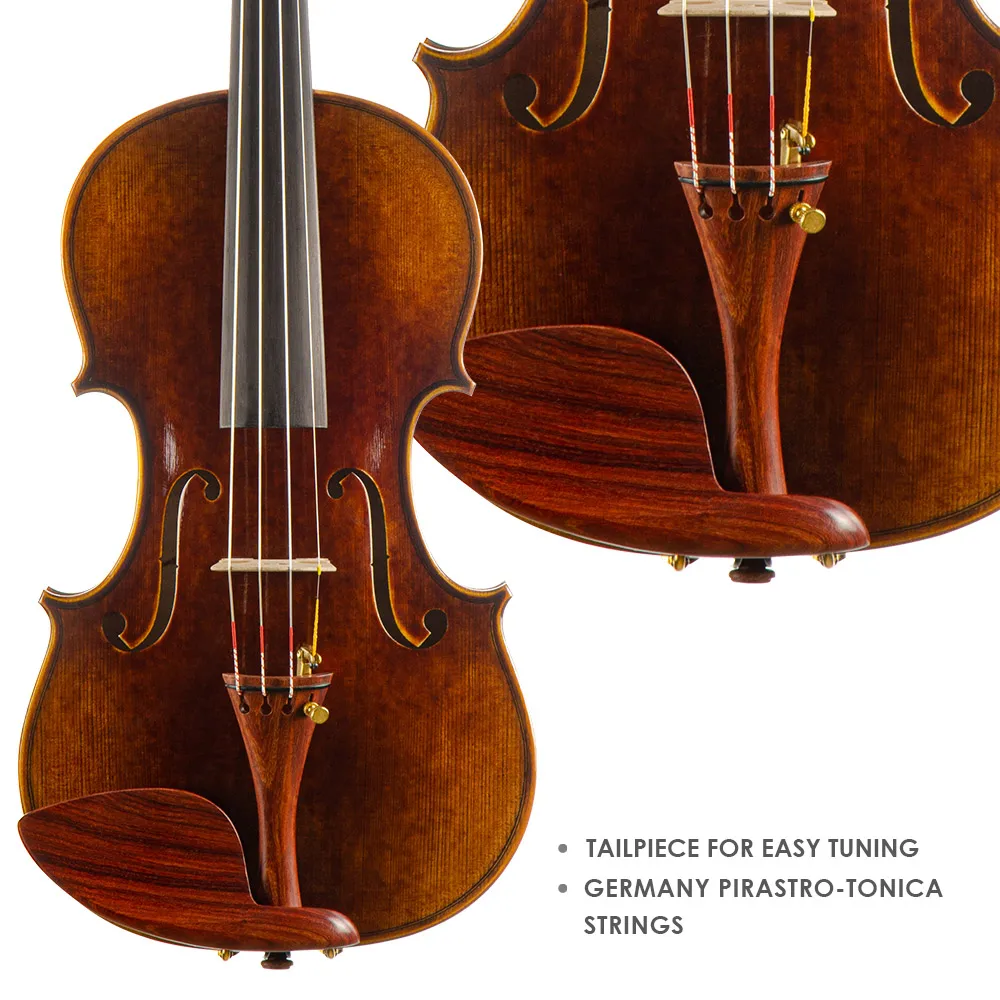 CHRISTINA Professional Violin European Timber Dark Retro Rosewood Fittings Two-piece Flame Maple Back Purely Handmade (S300B)