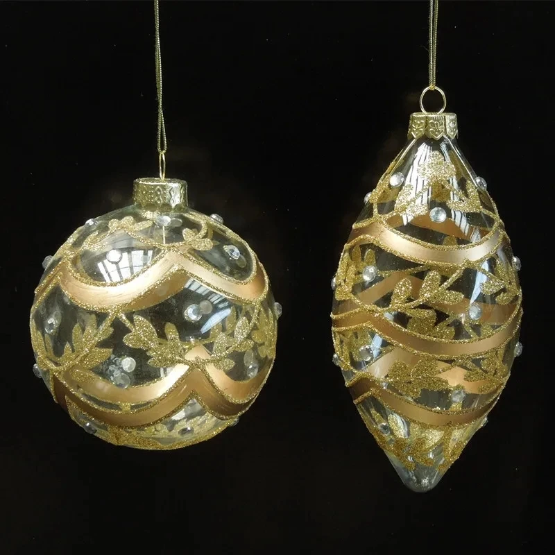 Gold Drawing Hand Painting Hanging Glass Globe Different Design Size Christmas Pendant Festival Ornament Diameter=8cm 16pcs/pack