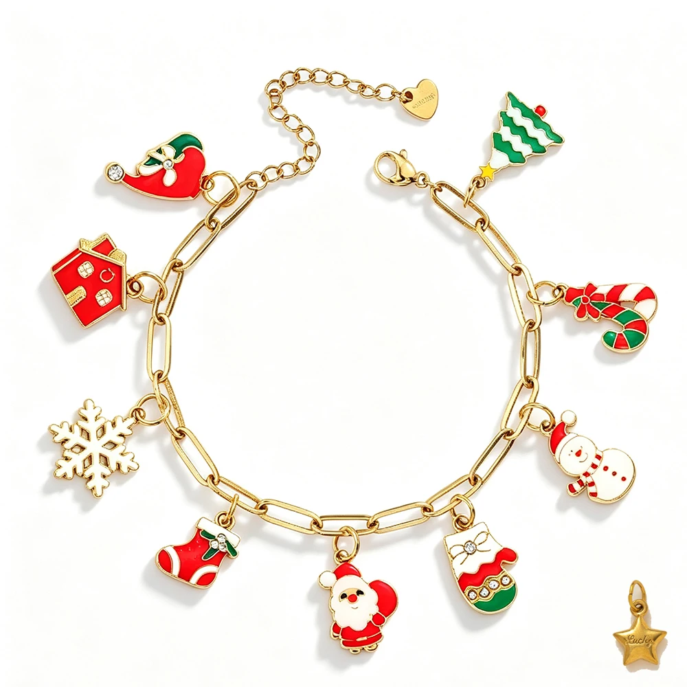 Colorful Santa Claus Snowman Christmas stick Pendant DIY Necklace Bracelet Jewelry Accessories Christmas Gift for Women Girls
