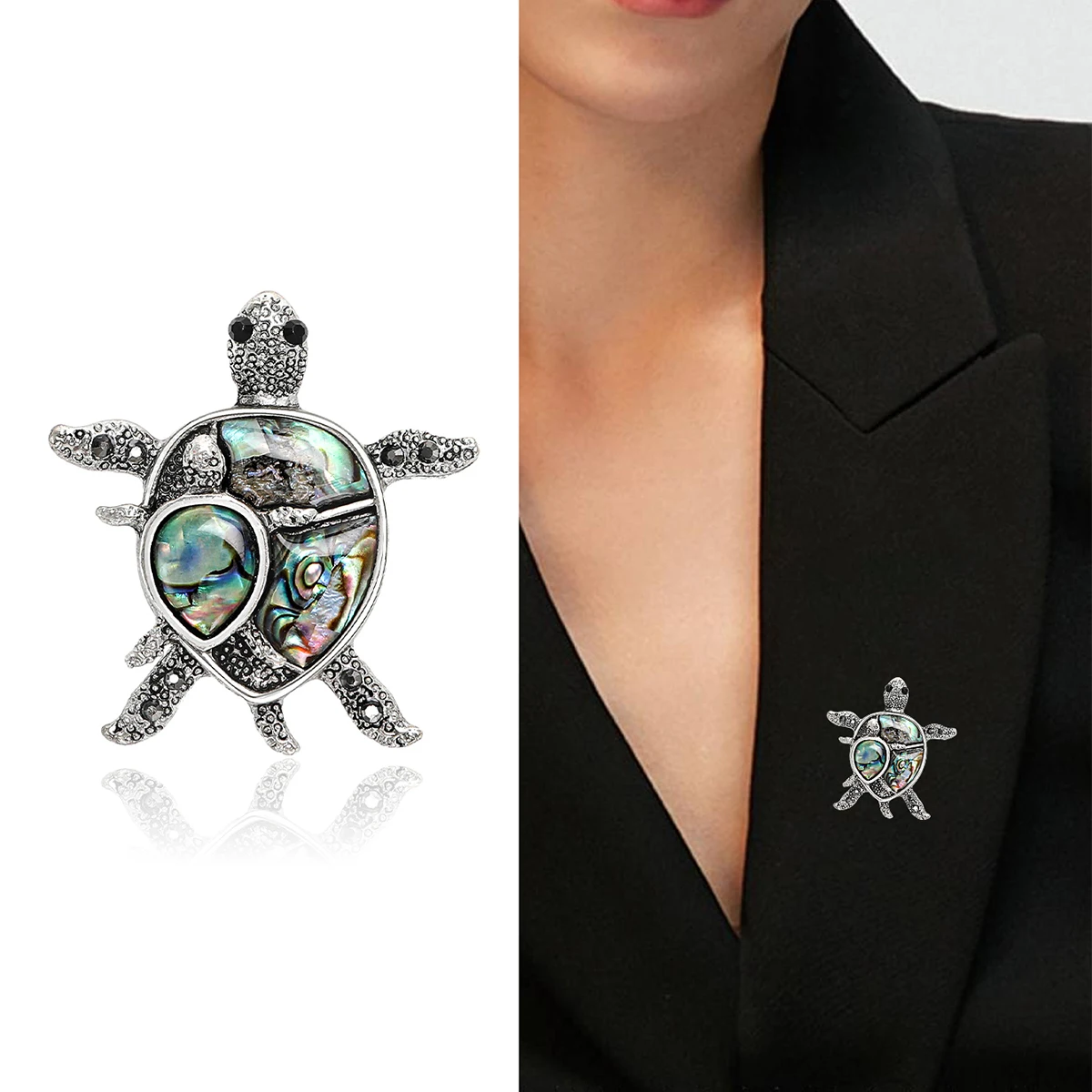Beaut&Berry Luxury Abalone Shell Turtle Brooches for Women Unisex Animal Pins Casual Party Jewelry Accessories Gifts Decoration