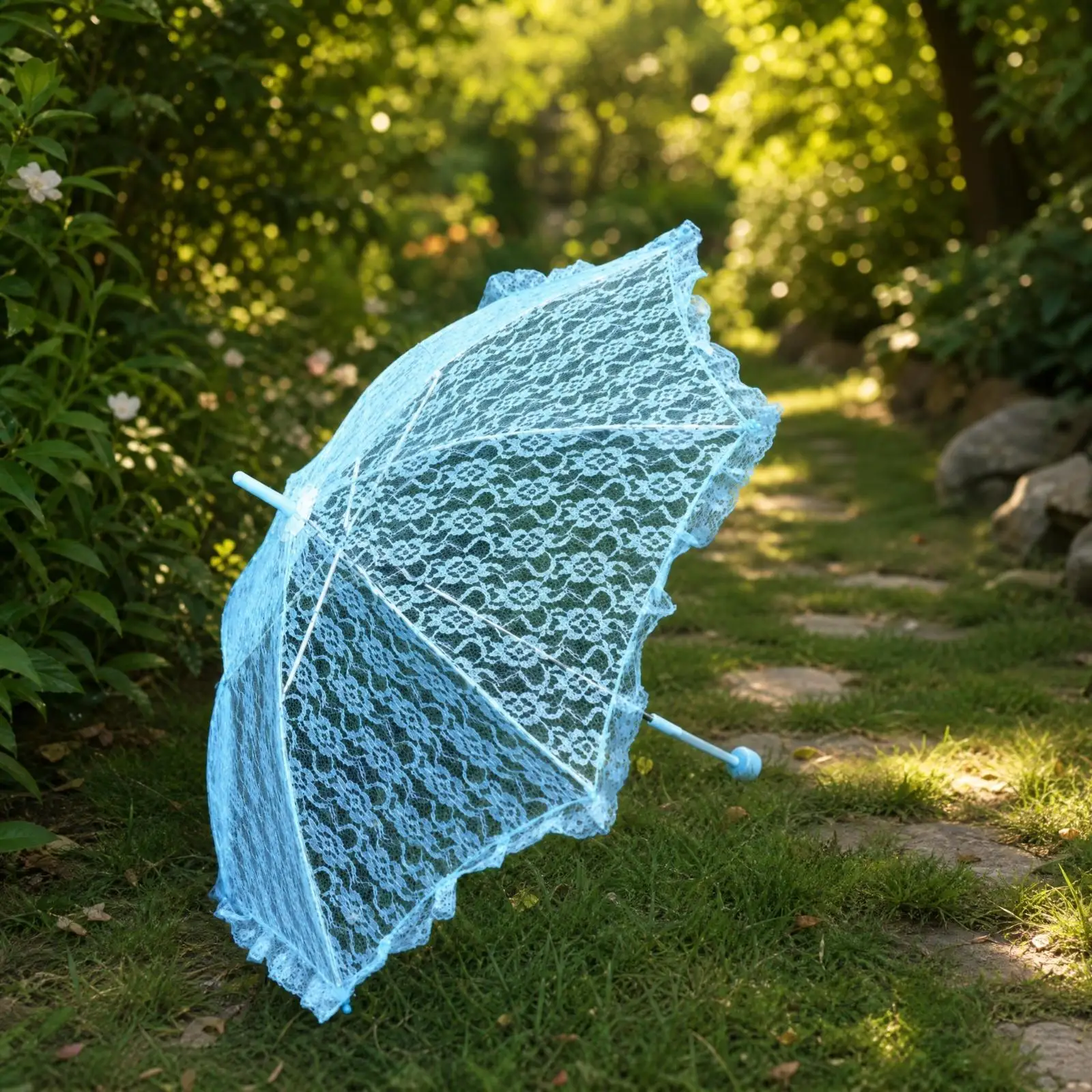 Lace Canopy Parasol Umbrella for Women Outdoor Photo Prop Elegant Floral Design Sun Blocking Compact Hook