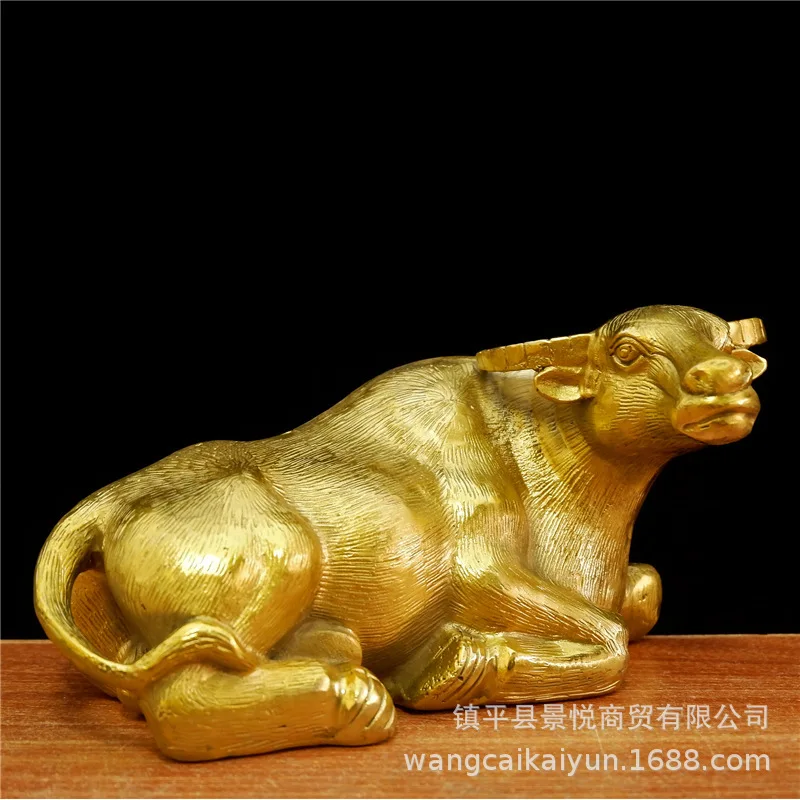 Brass cow figurine, water buffalo, yellow ox, zodiac animal, home decor ornament