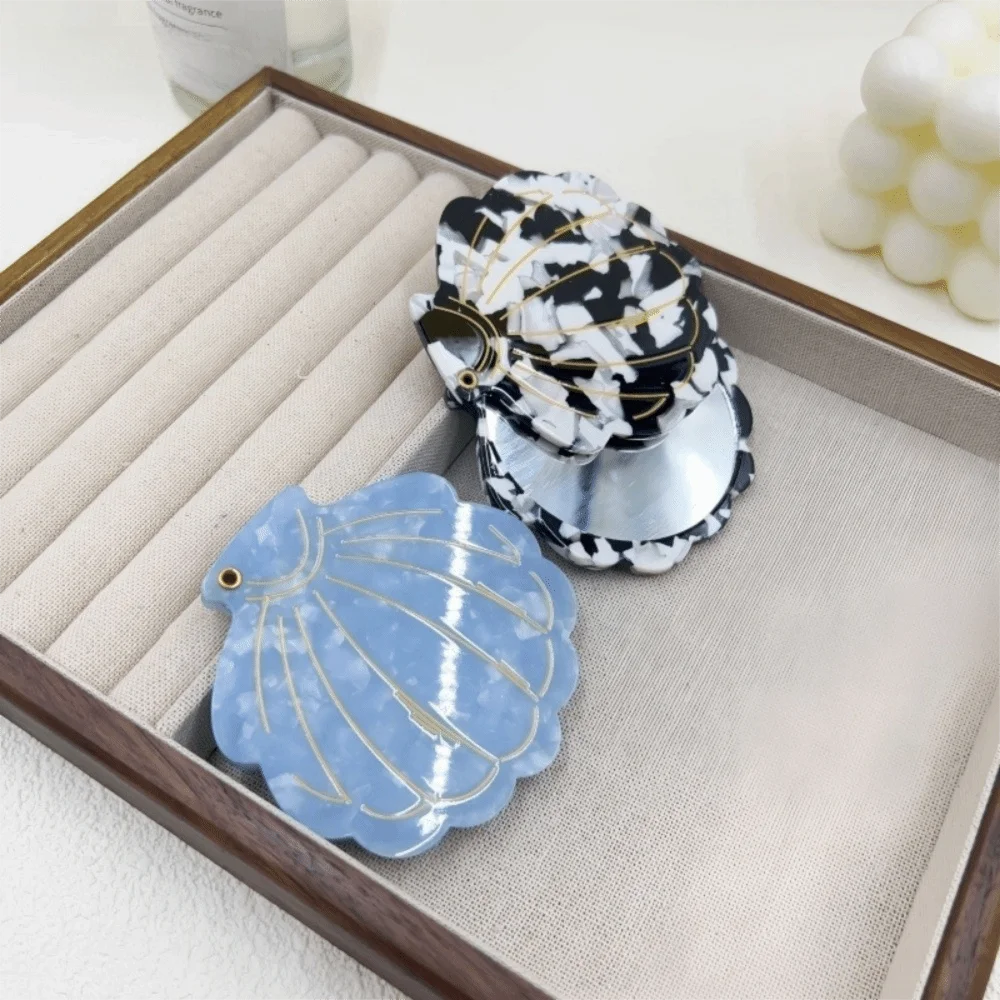 Portable Shell Shape Makeup Mirror Folding Acetic Acid Cosmetic Mirror Handheld Lightweight Small Mirror Women Girls
