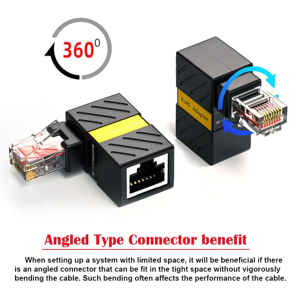 360° Rotatable RJ45 Gigabit Network Adapter RJ45 90 Degree Elbow Gigabit Plug Universal Connector Male to Female Converter