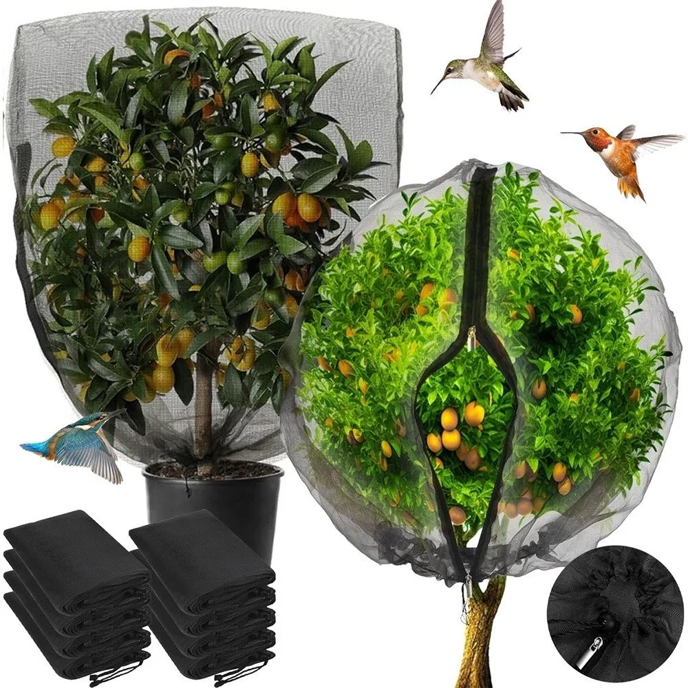 

Drawstring Plant Protection Net Thickened with Zipper Fruit Insect Netting Anti-Bird Mesh Plant Protection Bag Vegetables Garden