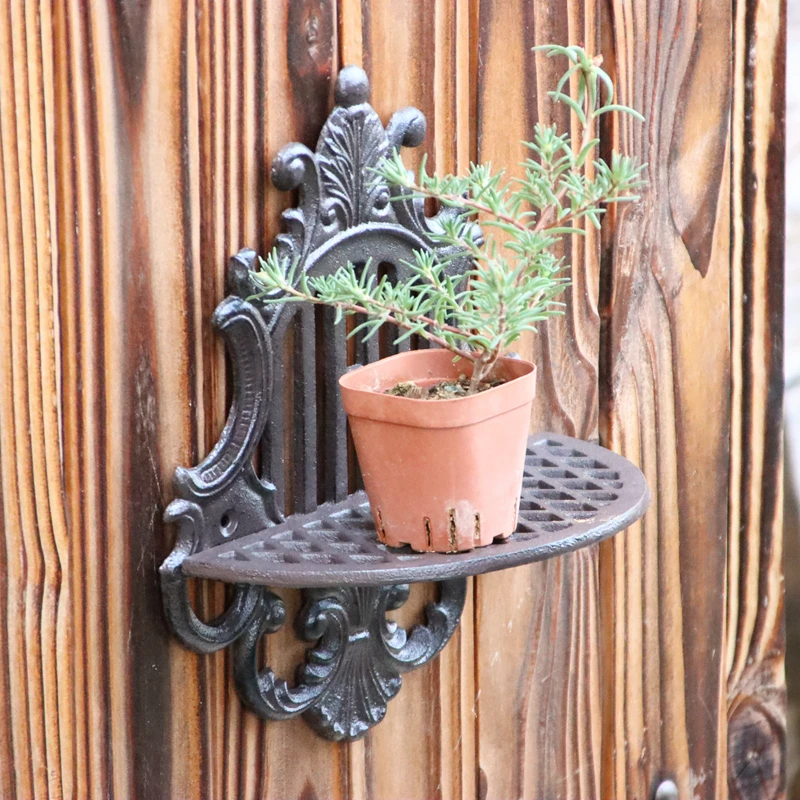 Vintage Cast Iron Wall Mounted Display Shelf In Gold Green Rustic Colors For Home Garden Planter Figurines Storage Holder Heavy 5