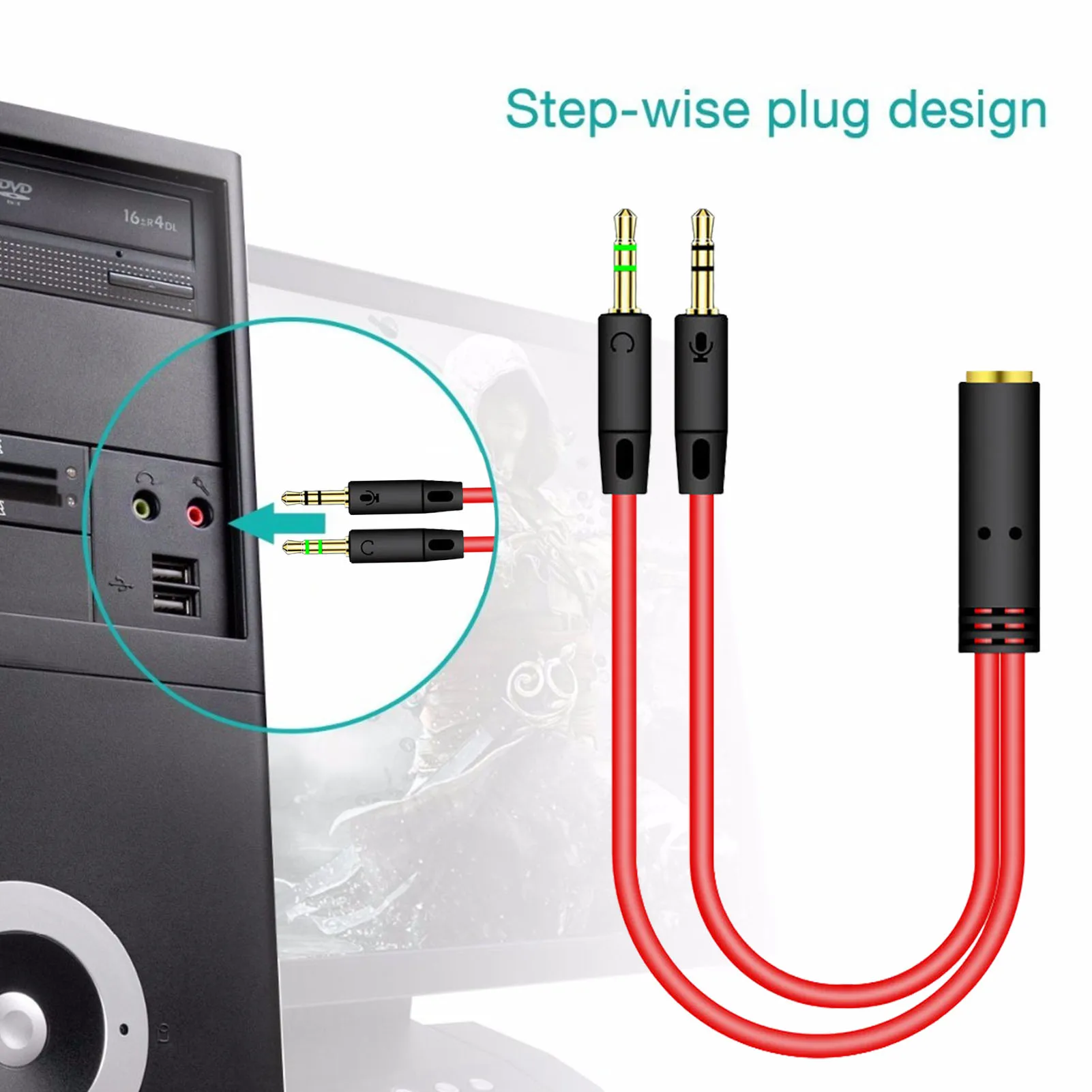 3.5mm jack microfone fone de ouvido áudio divisor cabo fêmea para 2 macho y divisor de áudio para computador telefone simultaneamente (0.22m)