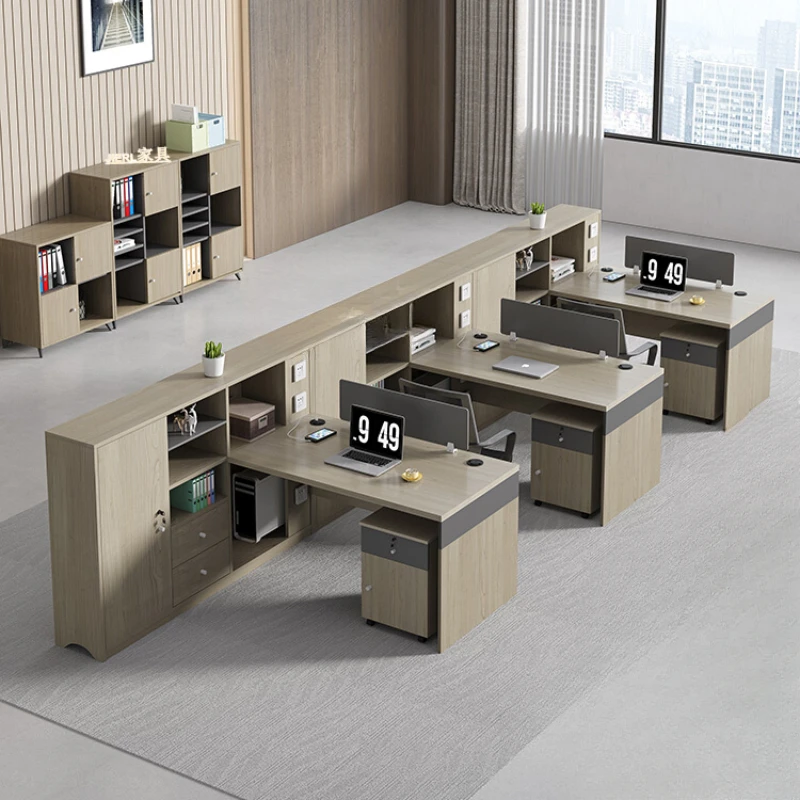 

Staff 1.4m desk and chair combination simple modern 4-seater 6/2 office card seat, financial desk, high cabinet