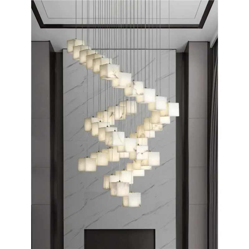 All copper living room chandelier atmosphere simple modern new Chinese villa loft rotating staircase lamp