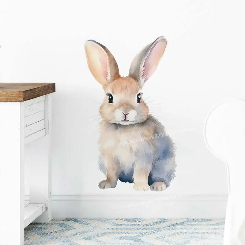 Watercolor Cartoon Rabbit Wall Sticker living Room Bedroom Corridor Porch Wall Decoration Animal Stickers S161