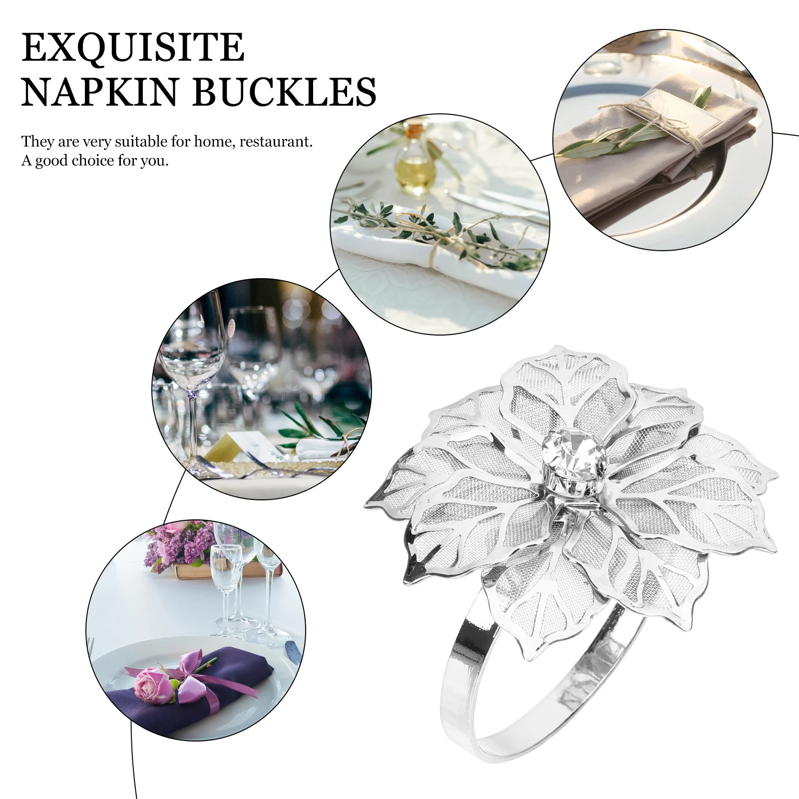 

4Pcs Floral Napkin Holders Sturdy Stainless Steel Lightweight Decorative Clasps for Wedding Festival Dining Table Napkin