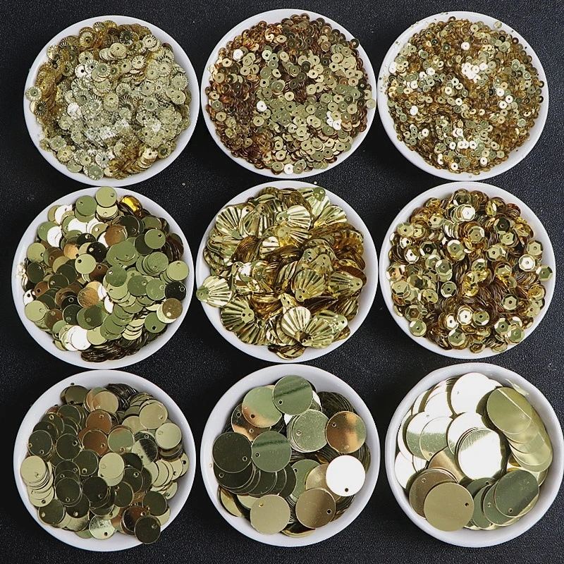 Gold Silver Medium Hole Flat Flake Fish Scales Shell Edge Hole Hand Sewn Bead Flakes, Handmade DIY Bag Stage Clothing