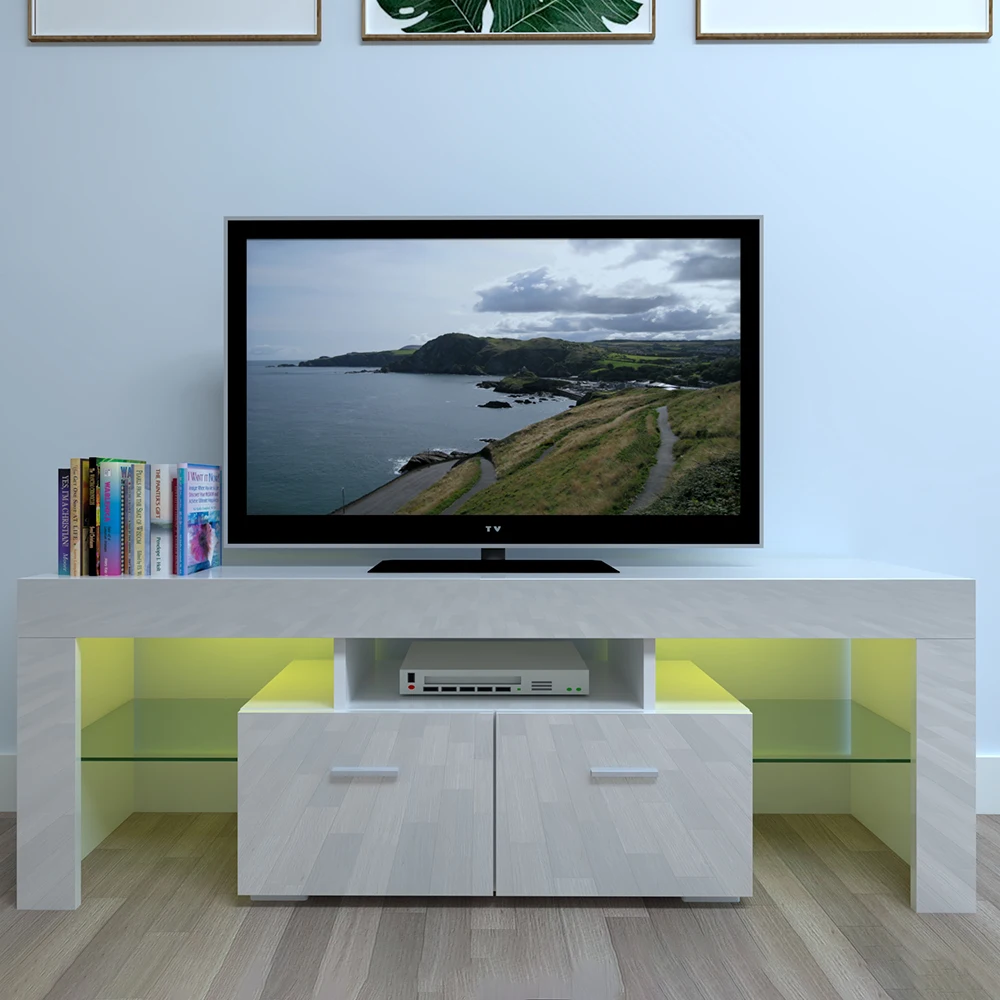 Household Decoration LED TV Cabinet with Two Drawers White