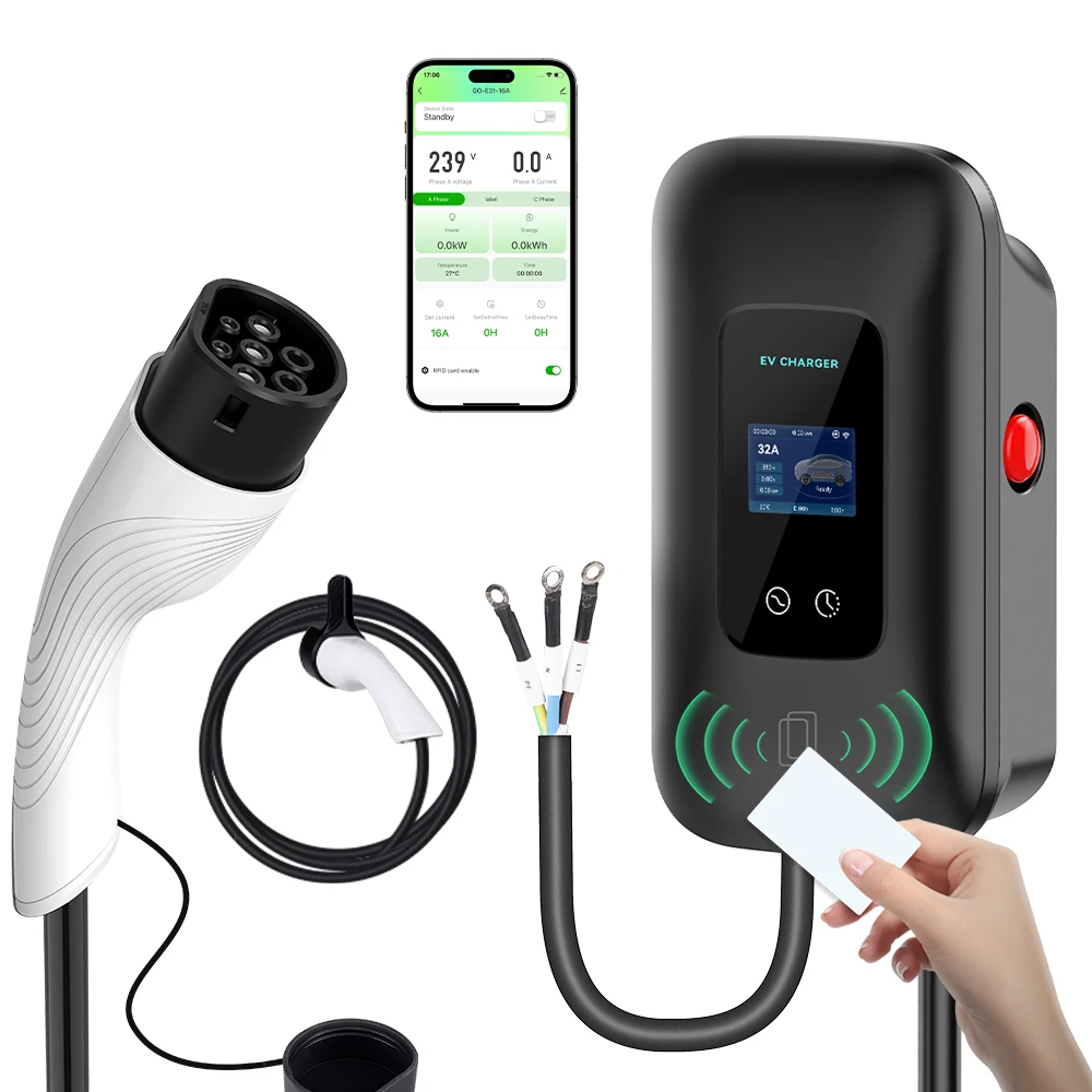JDMEX EV-laadstation 16/32A Autolader voor elektrische voertuigen EVSE Wallbox Wandmontage 7,6/11/22KW Type2-kabel IEC62196 APP-bediening