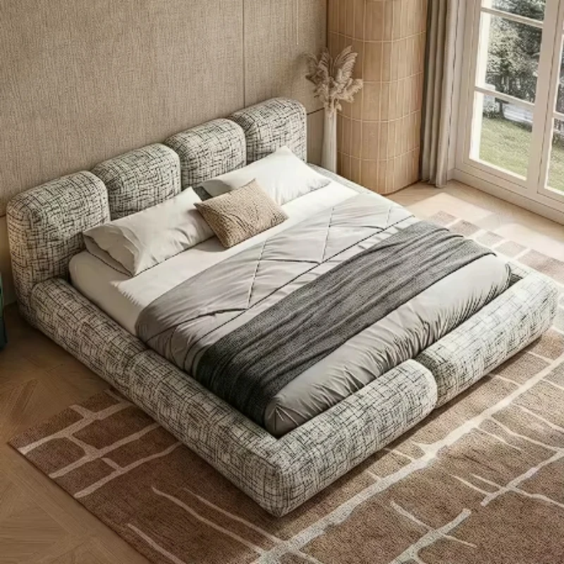 Luxury home furniture fabric mesh texture fabric fully upholstered platform bed, suitable for master bedroom, hotel apartment