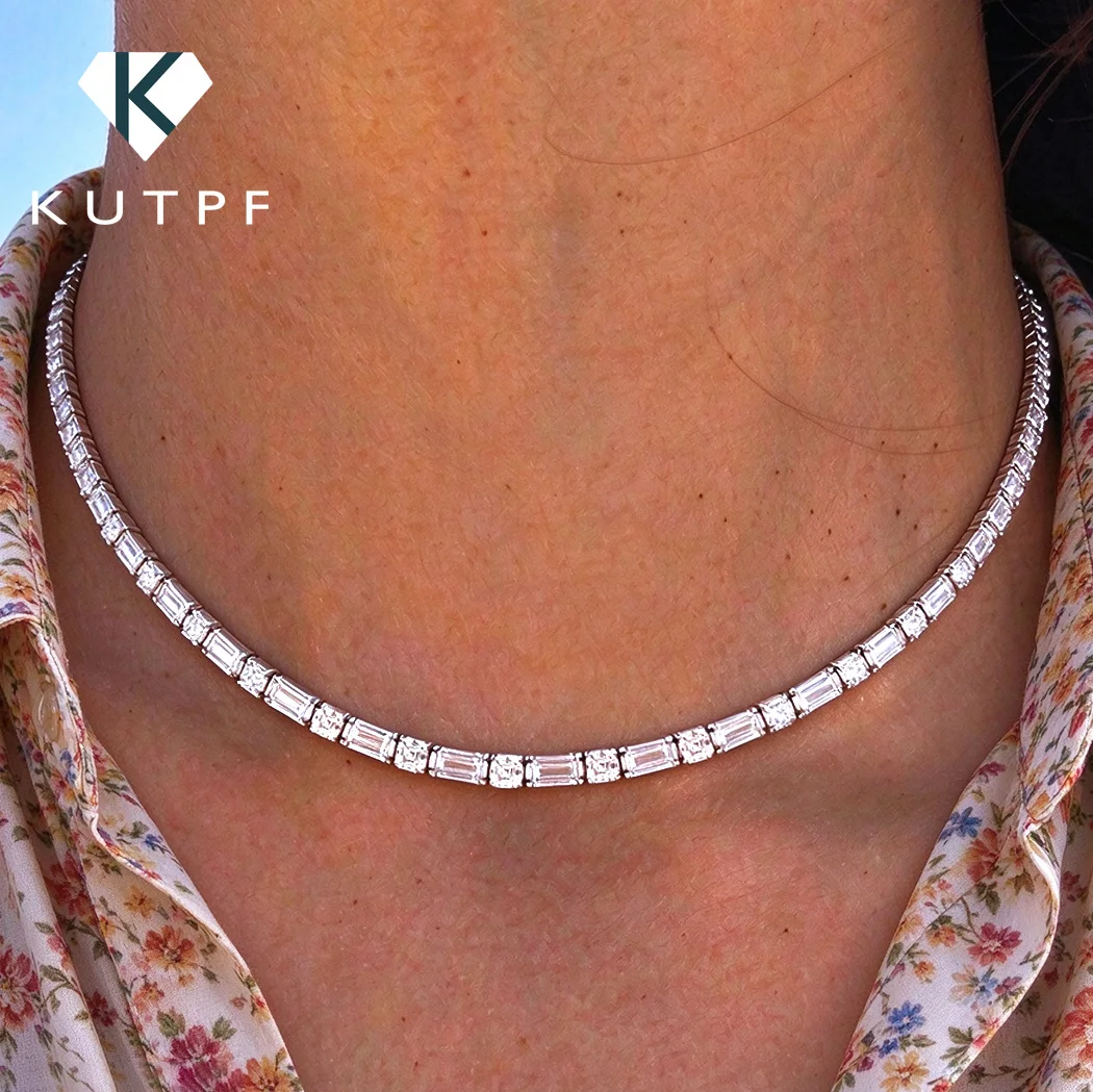 Emerald&Asscher Cut Moissanite Tennis Necklace For Women 925 Sterling Silver Lab Diamond Riviera Necklace With Gra Certificate