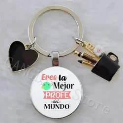 World's Best Teacher Spanish Printed Glass Keychain Teacher's Day Graduation Best Teacher Gift