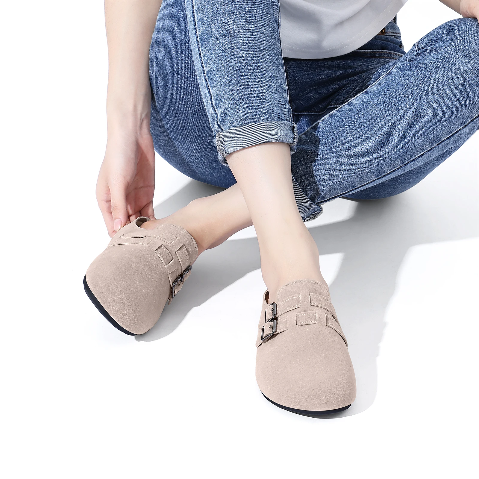 Gacimy جديد الجلد المدبوغ قباقيب النعال للنساء موضة مشبك مزدوج سيدة البغال المسطحة الرجعية البطاطس أحذية مريح لينة نعل قباقيب الأحذية #3