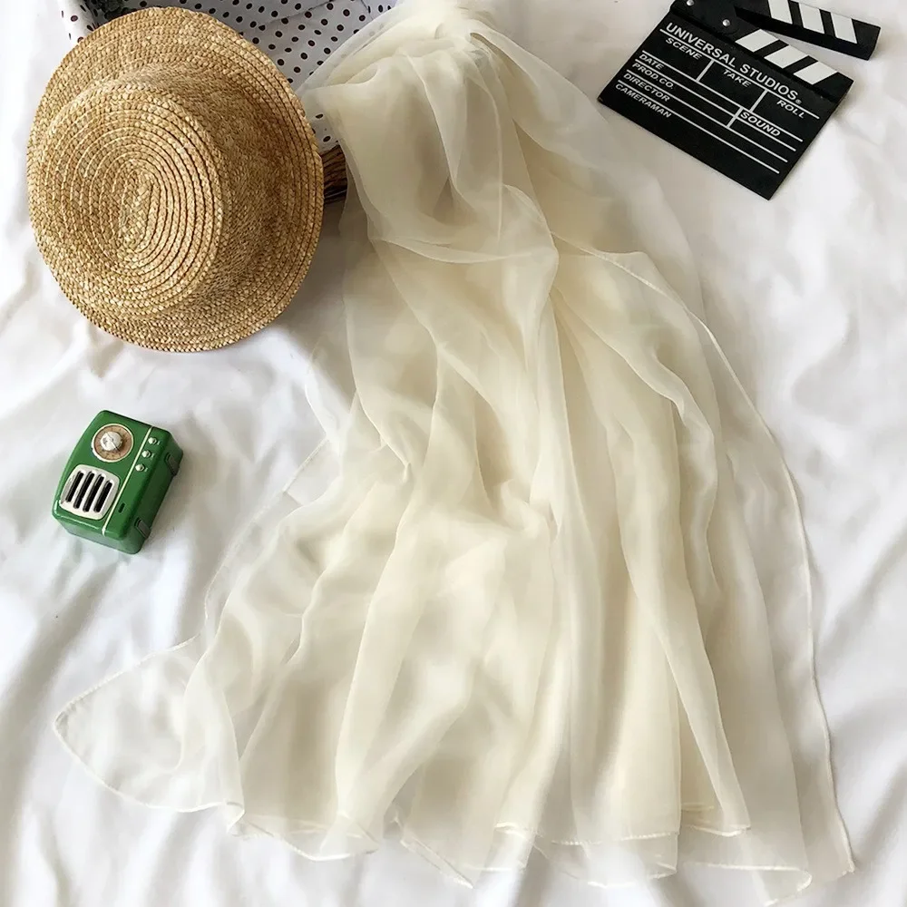 

Летний женский шелковый шарф, солнцезащитное пляжное полотенце, однотонный длинный шарф, новое поступление оптом, тонкий шарф из полиэстера