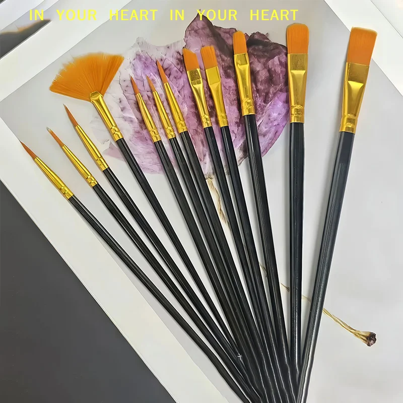 【X】12pcs Flat Nylon Paint Brushes Set Soft Bristle Brush Set for Watercolor Oil Acrylic Painting  for Kids Home Classroom Studio