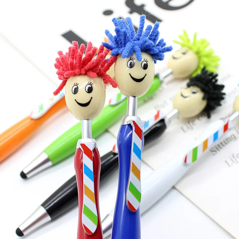 1pcs Cartoon Doll Ballpoint Pen Plush Smile Face Writing Tool Touch Screen Pens