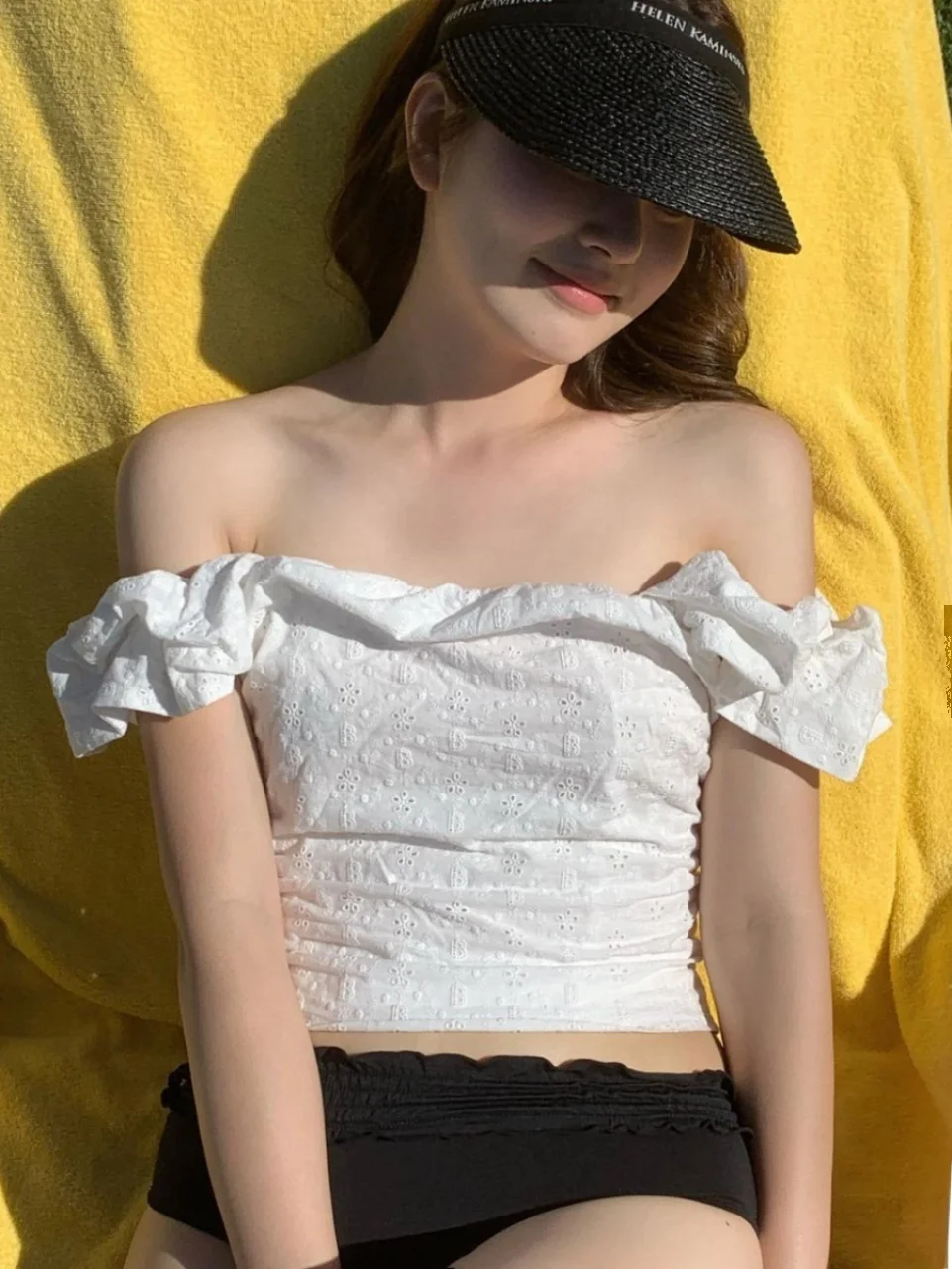 เสื้อผ้าฝ้ายปักลายลูกไม้รัดรูปทรงบับเบิ้ล แขนยาว ยืดหยุ่น สำหรับผู้หญิง ใส่ทำงานหรือใส่เที่ยวช่วงฤดูร้อน สี