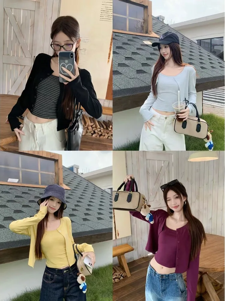 

Fashionable Korean Style Women's Long Sleeve Open Cardigan Set Spring 2026 New Arrival Two-Piece Set with Camisole Inner Wear