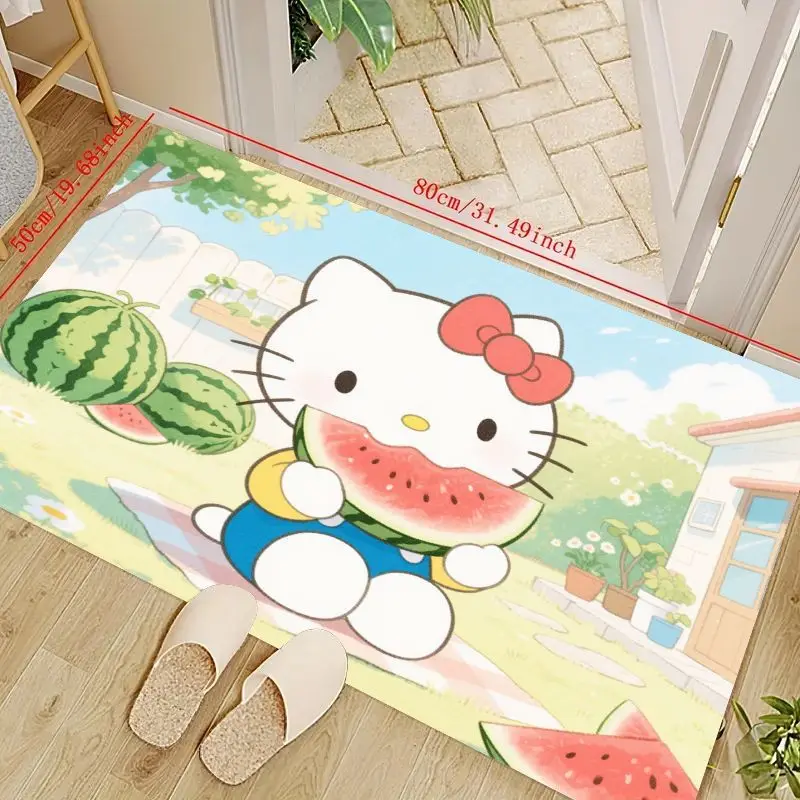 

1 шт. Hello Kitty арбуз летняя тема напольный коврик, Kawaii Sanrio персонаж мультфильма Нескользящий впитывающий коврик для прихожей Bedro