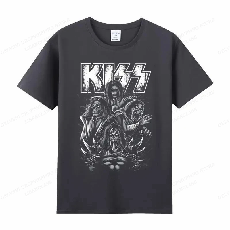 Vintage Kiss T Shirt Men Women Fashion Cotton T-shirt Punk Clothes O-Neck Tees Horror Harajuku Tops Rock Band Kiss Tshirt Boy