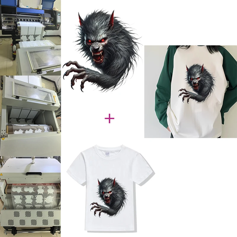 Animal fire fierce Wolf Iron-On Transfers Patches For T-Shirts DIY Forest Wolf Animals Heat Transfer for Kids Clothes Stickers