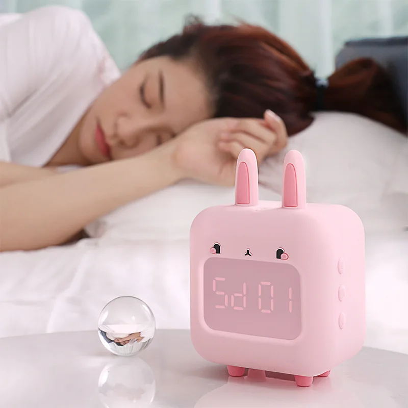 Cartoon Rabbit Smart Alarm Clock Timer Custom Led Alarm Clock Music Player Smart Voice Control Alarm Clock Timing Alarm Clock