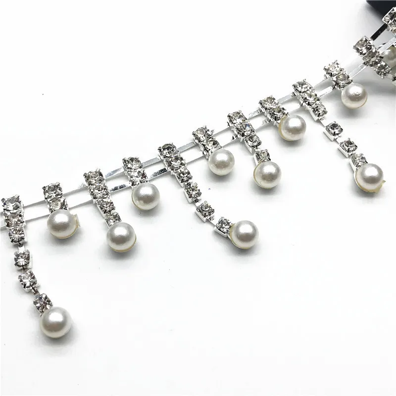 10Yards Rhinestone Chain Crystal Diamond Tassel Rhinestone Pearl Chain Clothing Accessories DIY Wedding Party Gift Decoration